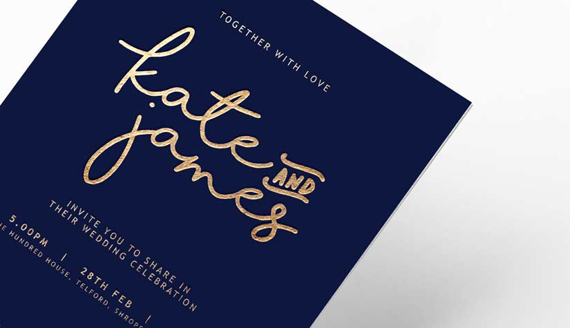 gold foiled wedding invite